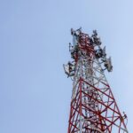 Communication tower top. Radio antenna Tower